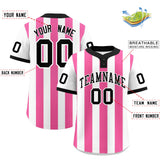 Custom White Pink Stripe Fashion Authentic Two-Button Baseball Jersey