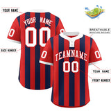 Custom Red Navy Stripe Fashion Authentic Two-Button Baseball Jersey