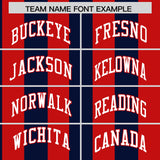 Custom Red Navy Stripe Fashion Authentic Two-Button Baseball Jersey