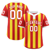 Custom Red Gold Stripe Fashion Authentic Two-Button Baseball Jersey