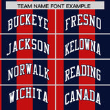 Custom Navy Red Stripe Fashion Authentic Two-Button Baseball Jersey