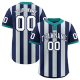 Custom Navy Silver Stripe Fashion Authentic Two-Button Baseball Jersey