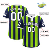 Custom Navy Neon Green Stripe Fashion Authentic Two-Button Baseball Jersey