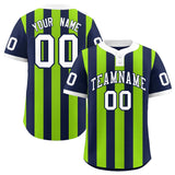 Custom Navy Neon Green Stripe Fashion Authentic Two-Button Baseball Jersey