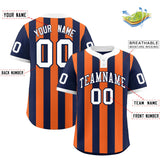 Custom Navy Orange Stripe Fashion Authentic Two-Button Baseball Jersey