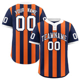 Custom Navy Orange Stripe Fashion Authentic Two-Button Baseball Jersey