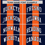 Custom Navy Orange Stripe Fashion Authentic Two-Button Baseball Jersey