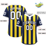 Custom Navy Gold Stripe Fashion Authentic Two-Button Baseball Jersey