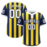 Custom Navy Gold Stripe Fashion Authentic Two-Button Baseball Jersey