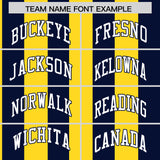 Custom Navy Gold Stripe Fashion Authentic Two-Button Baseball Jersey