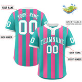 Custom Aqua Pink Stripe Fashion Authentic Two-Button Baseball Jersey