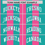 Custom Aqua Pink Stripe Fashion Authentic Two-Button Baseball Jersey