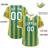 Custom Old Gold Aqua Stripe Fashion Authentic Two-Button Baseball Jersey