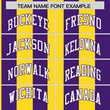 Custom Purple Gold Stripe Fashion Authentic Two-Button Baseball Jersey