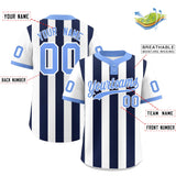 Custom White Navy Stripe Fashion Authentic Two-Button Baseball Jersey