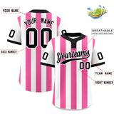 Custom White Pink Stripe Fashion Authentic Two-Button Baseball Jersey