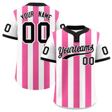 Custom White Pink Stripe Fashion Authentic Two-Button Baseball Jersey