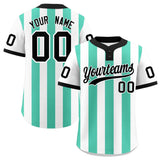 Custom White Bright Green Stripe Fashion Authentic Two-Button Baseball Jersey