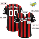 Custom Black Red Stripe Fashion Authentic Two-Button Baseball Jersey