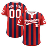Custom Red Navy Stripe Fashion Authentic Two-Button Baseball Jersey