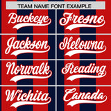 Custom Red Navy Stripe Fashion Authentic Two-Button Baseball Jersey