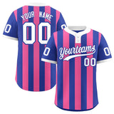 Custom Royal Pink Stripe Fashion Authentic Two-Button Baseball Jersey