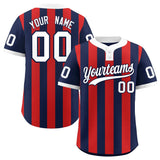 Custom Navy Red Stripe Fashion Authentic Two-Button Baseball Jersey