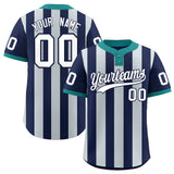 Custom Navy Silver Stripe Fashion Authentic Two-Button Baseball Jersey