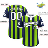 Custom Navy Neon Green Stripe Fashion Authentic Two-Button Baseball Jersey