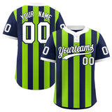 Custom Navy Neon Green Stripe Fashion Authentic Two-Button Baseball Jersey