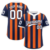 Custom Navy Orange Stripe Fashion Authentic Two-Button Baseball Jersey