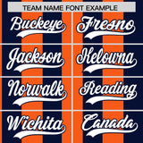 Custom Navy Orange Stripe Fashion Authentic Two-Button Baseball Jersey