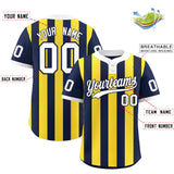 Custom Navy Gold Stripe Fashion Authentic Two-Button Baseball Jersey