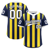 Custom Navy Gold Stripe Fashion Authentic Two-Button Baseball Jersey