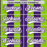 Custom Neon Green Purple Stripe Fashion Authentic Two-Button Baseball Jersey
