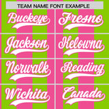 Custom Neon Green Pink Stripe Fashion Authentic Two-Button Baseball Jersey