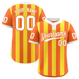 Custom Orange Gold Stripe Fashion Authentic Two-Button Baseball Jersey