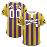 Custom Old Gold Purple Stripe Fashion Authentic Two-Button Baseball Jersey