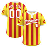 Custom Gold Red Stripe Fashion Authentic Two-Button Baseball Jersey