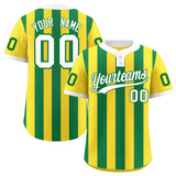 Custom Gold Kelly Green Stripe Fashion Authentic Two-Button Baseball Jersey