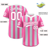 Custom Silver Pink Stripe Fashion Authentic Two-Button Baseball Jersey