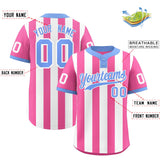 Custom Pink White Stripe Fashion Authentic Two-Button Baseball Jersey