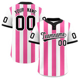 Custom White Pink Stripe Fashion Authentic Two-Button Baseball Jersey