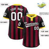Custom Black Crimson Stripe Fashion Authentic Two-Button Baseball Jersey