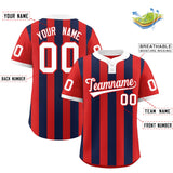 Custom Red Navy Stripe Fashion Authentic Two-Button Baseball Jersey