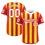 Custom Red Gold Stripe Fashion Authentic Two-Button Baseball Jersey