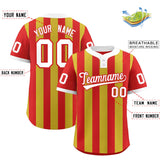 Custom Red Old Gold Stripe Fashion Authentic Two-Button Baseball Jersey