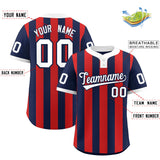 Custom Navy Red Stripe Fashion Authentic Two-Button Baseball Jersey