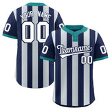 Custom Navy Silver Stripe Fashion Authentic Two-Button Baseball Jersey