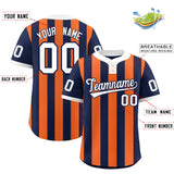 Custom Navy Orange Stripe Fashion Authentic Two-Button Baseball Jersey